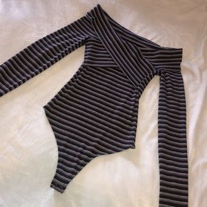 Off the shoulder striped bodysuit